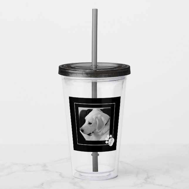 Schwarz-Weiß-Foto Niedlicher Hund Beste Mama je Acryltrinkbecher (Vorderseite)