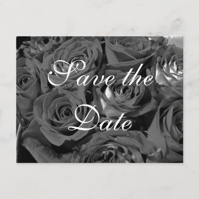 Schwarz-Weiß-Foto-Rose Rett-the-date-Postkarte Ankündigungspostkarte (Vorderseite)