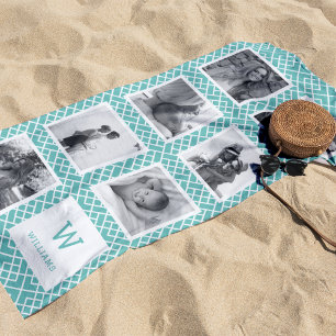 Schwarz-Weiß-FotoCollage   Aqua Monogram Strandtuch