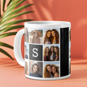 Schwarz-Weiß-Fotocollage Individuelles Monogramm Jumbo-Tasse