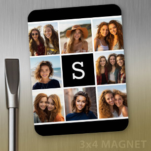 Schwarz-Weiß-Fotocollage Individuelles Monogramm Magnet