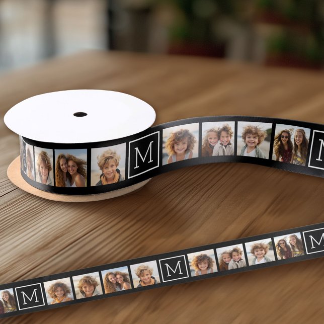 Schwarz-Weiß-FotoCollage - kundenspezifisches Mono Satinband (Custom Ribbon on a Roll - Personalize this ribbon with you text)