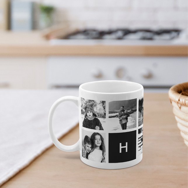 Schwarz-Weiß-FotoCollage Monogram-Tasse Kaffeetasse (Von Creator hochgeladen)
