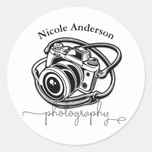 Schwarz-Weiß-Fotografie-Kamera-Logo-Grafik Runder Aufkleber