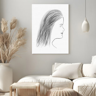 Schwarz-Weiß-Frauenprofil-Skizze Galerie-Wand Leinwanddruck