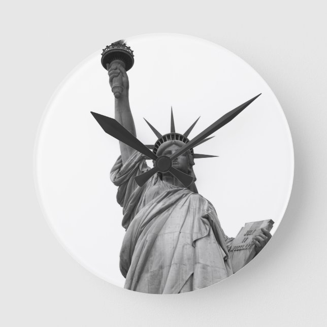 Schwarz-Weiß-Freiheitsstatue Runde Wanduhr (Vorderseite)