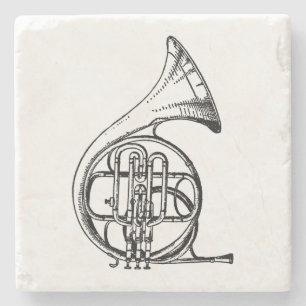 Schwarz-Weiß-Frenchhorn-Musikinstrument Steinuntersetzer