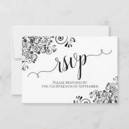 Schwarz & Weiß Frilly Elegante Calligrafy Wedding RSVP Karte