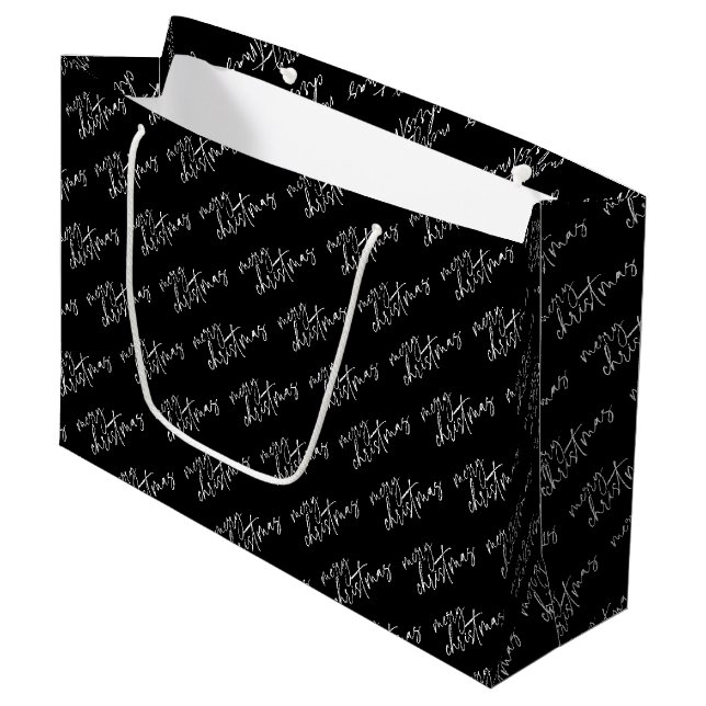 Schwarz-Weiß Frohe Weihnachten elegante Typografie Große Geschenktüte (Vorderseite Schrägansicht)