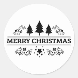 Schwarz-weiß frohe Weihnachten Runder Aufkleber
