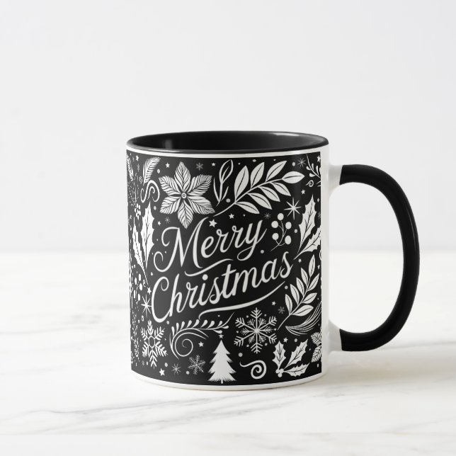 Schwarz-Weiß-frohe Weihnachtskhalkboard Tasse (Rechts)