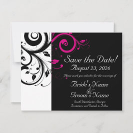 Schwarz, Weiß, Fuchsia Swirl Hochzeit Sichern Sie  Save The Date