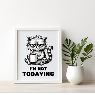 Schwarz-Weiß-Funny-Grumpy Cat Kaffeekunst Kunst Poster