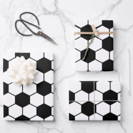 Schwarz-Weiß-Fußball-Ball-Muster Wrapping Paper Geschenkpapier Set