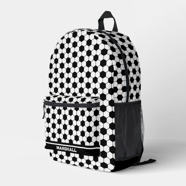 Schwarz-Weiß-Fußball Bedruckter Rucksack (Rückseitige Ecke Rechts)