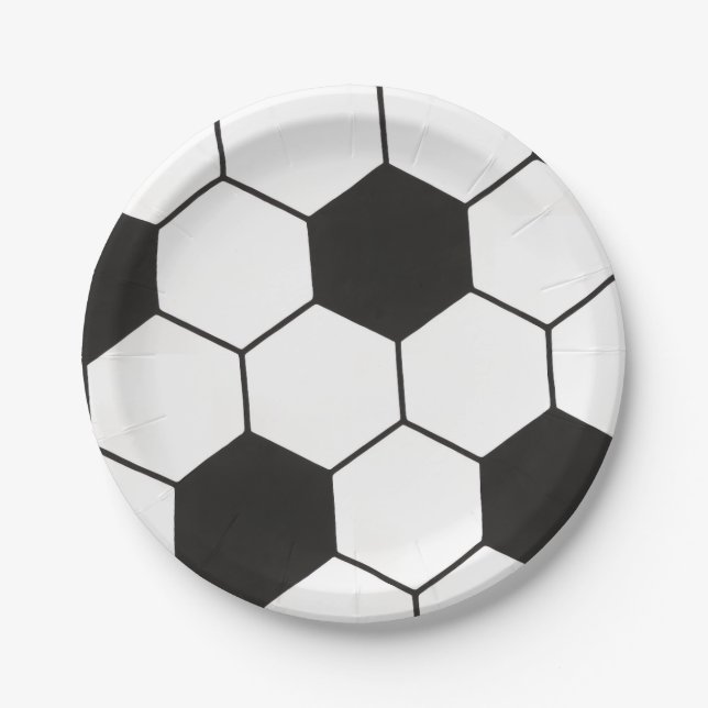 Schwarz-Weiß-Fußball-Geometrisches Muster Pappteller (Vorderseite)