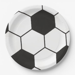 Schwarz-Weiß-Fußball-Geometrisches Muster Pappteller
