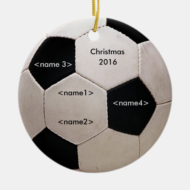 Schwarz-Weiß-Fußball mit Namen Keramikornament (Vorne)