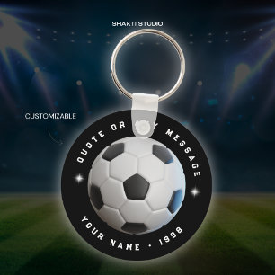 Schwarz-Weiß-Fußball-Sportteam Runde Schlüsselanhä Schlüsselanhänger