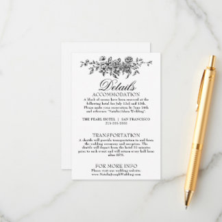 Schwarz-Weiß-Garten-Blumen-Boho-Hochzeitsdetails Begleitkarte