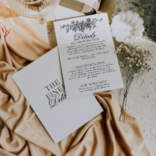 Schwarz-Weiß-Garten-Blumen-Boho-Hochzeitsdetails Begleitkarte