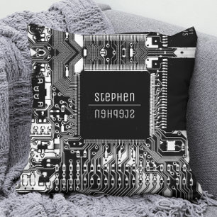 Schwarz-weiß gedruckte Leiterplatte Geek Elektroni Kissen