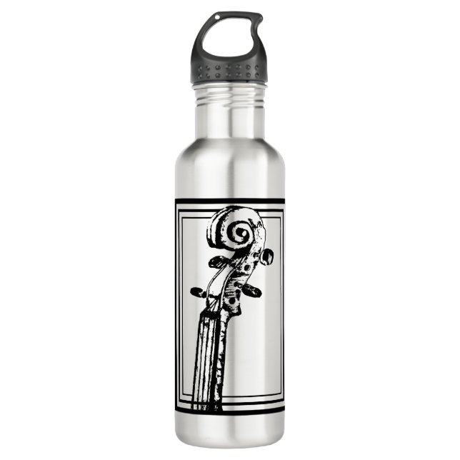 Schwarz-Weiß-Geige-Rollen mit schwarzen Konturen Edelstahlflasche (Vorderseite)