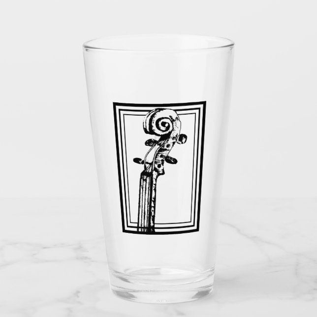 Schwarz-Weiß-Geige-Rollen mit schwarzen Konturen Glas (Vorderseite)