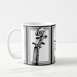 Schwarz-Weiß-Geige-Rollen mit schwarzen Konturen Kaffeetasse