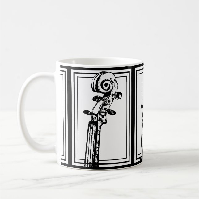 Schwarz-Weiß-Geige-Rollen mit schwarzen Konturen Kaffeetasse (Links)