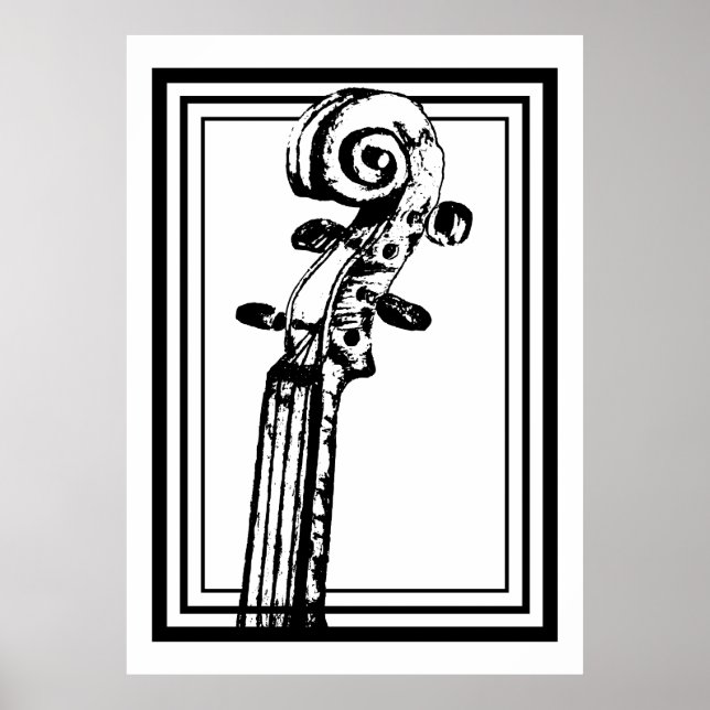 Schwarz-Weiß-Geige-Rollen mit schwarzen Konturen Poster (Vorne)