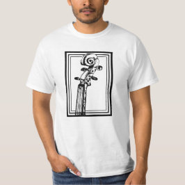 Schwarz-Weiß-Geige-Rollen mit schwarzen Konturen T-Shirt