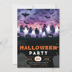 Schwarz-Weiß-Geister-Friedhof Creepy Sky Halloween Einladung