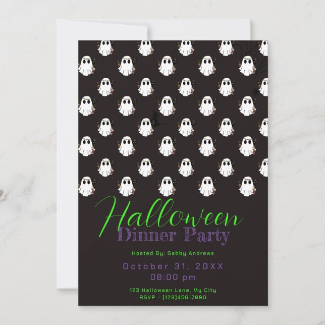 Schwarz-Weiß-Geister Halloween-Party Einladung (Vorderseite)