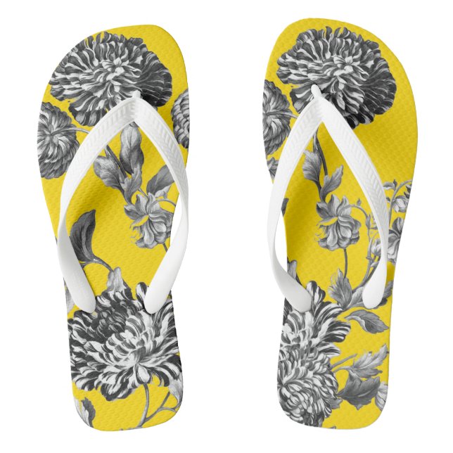 Schwarz-Weiß-Gelb-Botanischer Blumenzahn Flip Flops (Fußbett)