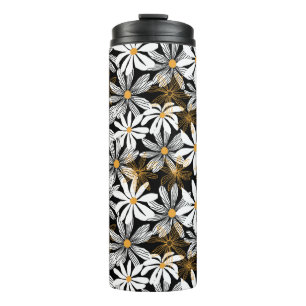 Schwarz, Weiß, Gelb Elegant Daisy Abstrakt Thermosbecher