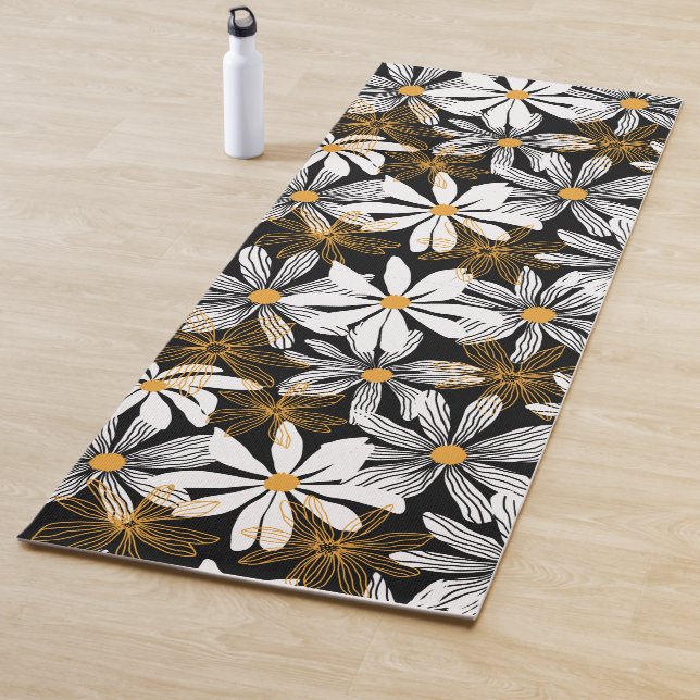 Schwarz, Weiß, Gelb Elegant Daisy Abstrakt Yogamatte (Beispiel)