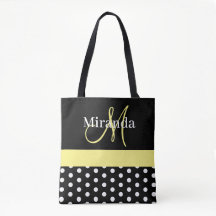 Schwarz-weiß-Gelbe Monogram-Script-Polka-Punkte