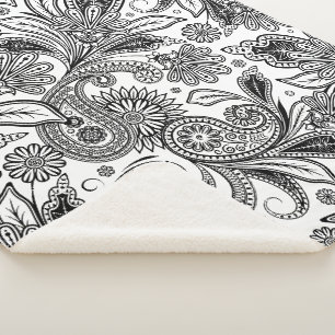 Schwarz-weiß gemustert Paisley Sherpa-Decke Sherpadecke