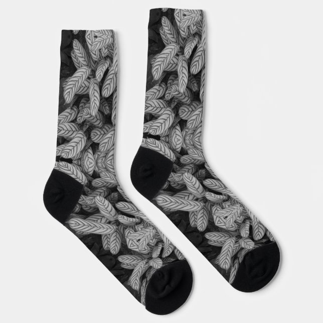 Schwarz-weiß gemusterte Blatt-Socken Socken (Rechts)