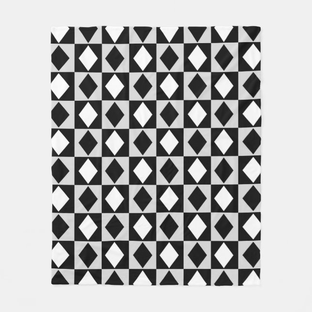 Schwarz-weiß Geometric Rhombus Diamond Fleecedecke (Vorderseite)