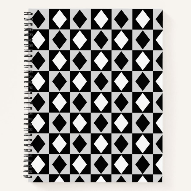 Schwarz-weiß Geometric Rhombus Diamond Notizbuch (Vorderseite)
