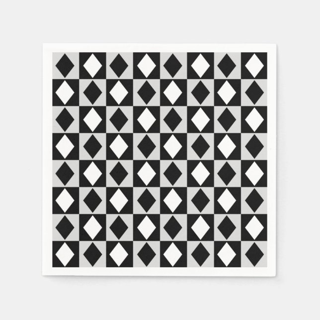 Schwarz-weiß Geometric Rhombus Diamond Serviette (Vorderseite)
