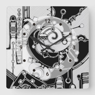 Schwarz-Weiß-Geometrie Art 4 Quadratische Wanduhr