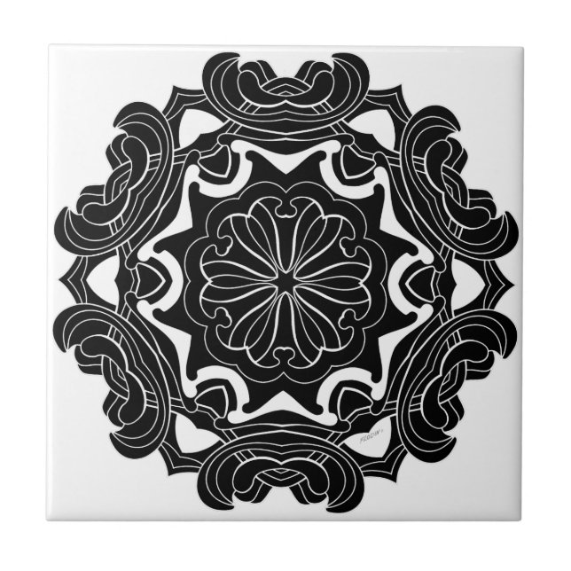 Schwarz-Weiß-Geometrie Fliese (Vorderseite)