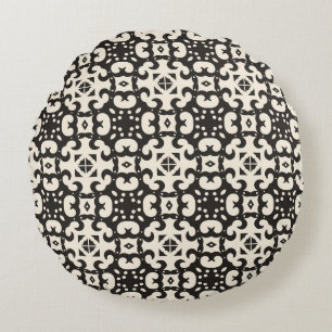 Schwarz-Weiß-Geometrie-Muster-Theme für nahtlose M Rundes Kissen