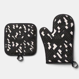 Schwarz-Weiß-Geometrie Ofenhandschuh & Topflappen-Set