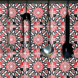 Schwarz-weiß geometrisch-ethnisch-kaleidoskopisch fliese<br><div class="desc">Moderne,  dekorative Kacheln mit einem nahtlosen Muster aus geometrischen Formen in Rot und Schwarz auf weißem Hintergrund.</div>