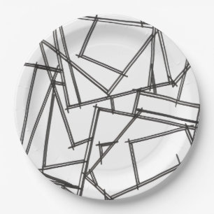 Schwarz-Weiß Geometrisch-Modern Minimalistisch Pappteller