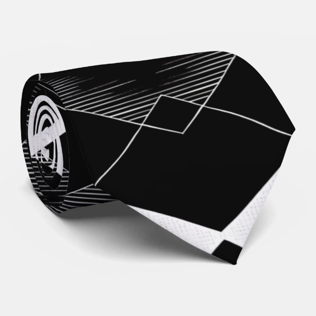 Schwarz-Weiß-geometrische Raute Diamond Necktie Krawatte (Gerollt)